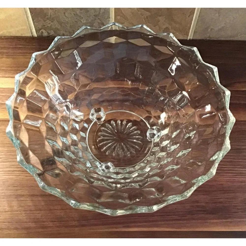 VTG Indiana Glass Whitehall‎ Pattern Cubist Glass Footed Bowl Sawtooth 10